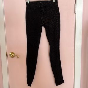 J Brand black scuba,  fabric, leopard print skinny pant